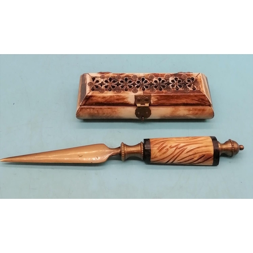 437 - Vintage Camel Bone Box (15cm x 5cm) plus 24cm Letter Opener.