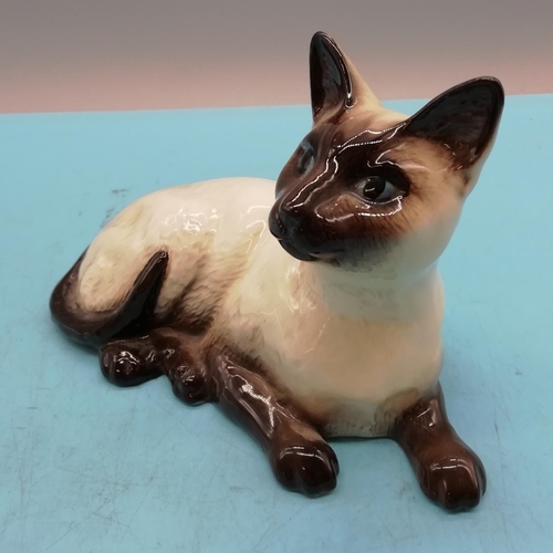 438 - Royal Doulton Figure of a Siamese Cat Lying Down. 12cm High x 19cm.