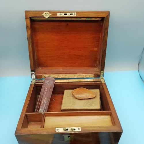 439 - Wooden Box containing Volt Meter, Rulers and other Instruments. Box measures 25cm x 22cm x 15cm.