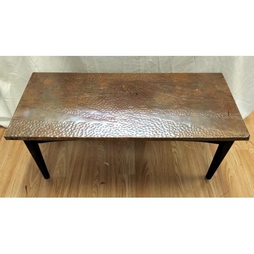 456 - Hammered Copper Topped oak Framed Coffee Table. 36cm high, 83cm x 37cm. Collection Only.