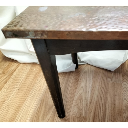 456 - Hammered Copper Topped oak Framed Coffee Table. 36cm high, 83cm x 37cm. Collection Only.