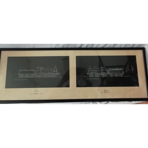 458 - 4 x Framed and Glazed Chalk on Paper Transport Themed Diagrams. Signed Phil Hare. Largest being 75cm... 