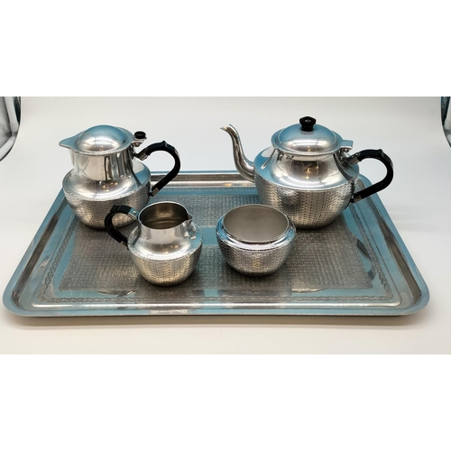 463 - Swan Brand 'Wikka Ware' Tray, Teapot, Sugar, Cream and Hot Water Jug. Tray Measures 47cm x 31cm.