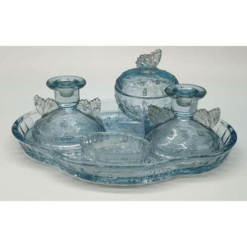 468 - Ice Blue Glass 'Butterfly' Trinket Set on Tray