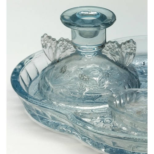 468 - Ice Blue Glass 'Butterfly' Trinket Set on Tray