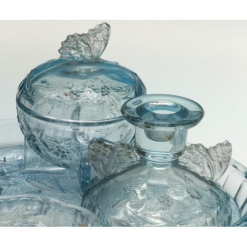 468 - Ice Blue Glass 'Butterfly' Trinket Set on Tray