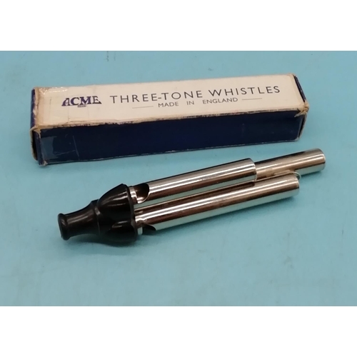 469 - Boxed Acme Siren Whistle and Boxed Acme Three Tone Whistle.