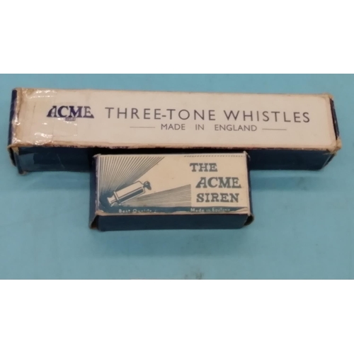 469 - Boxed Acme Siren Whistle and Boxed Acme Three Tone Whistle.