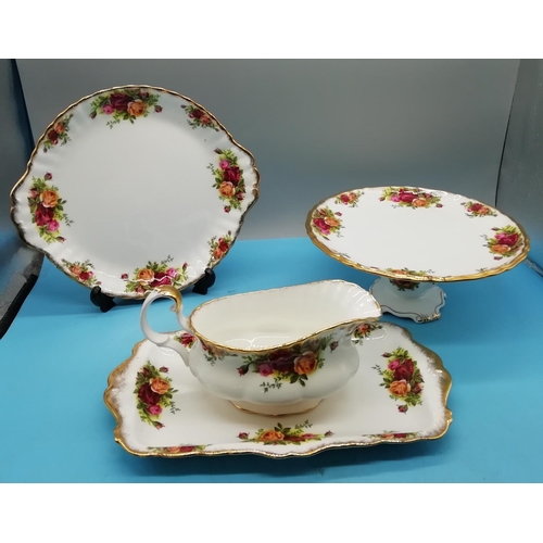 475 - Royal Albert Sandwich Plate, Footed Cake Stand (2nds , Cake Plate and Gravy Boat in the 'Old Country... 