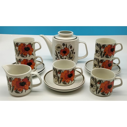 486 - Retro J & G Meakin 14 Piece Part Tea Set in the 'Poppy' Pattern to include Cups and Saucers (6), Mil... 