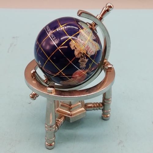 492 - Small Semi Precious Stone Globe on Stand. 10cm x 7cm.