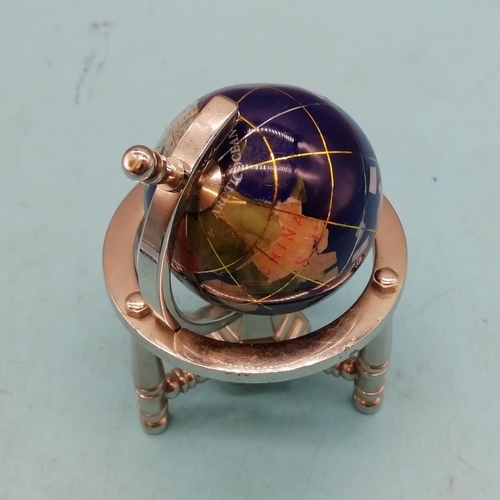 492 - Small Semi Precious Stone Globe on Stand. 10cm x 7cm.