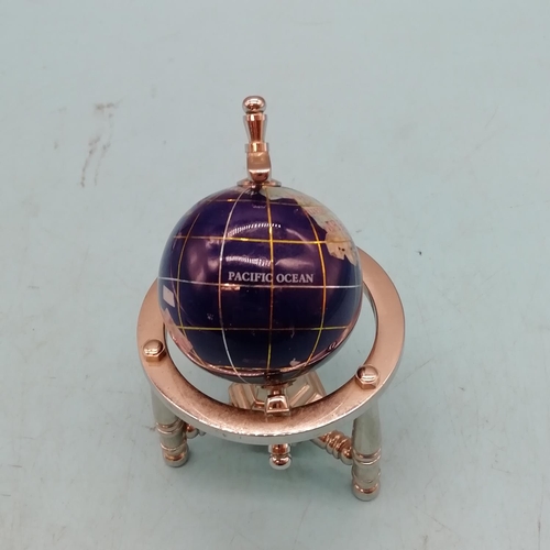 492 - Small Semi Precious Stone Globe on Stand. 10cm x 7cm.