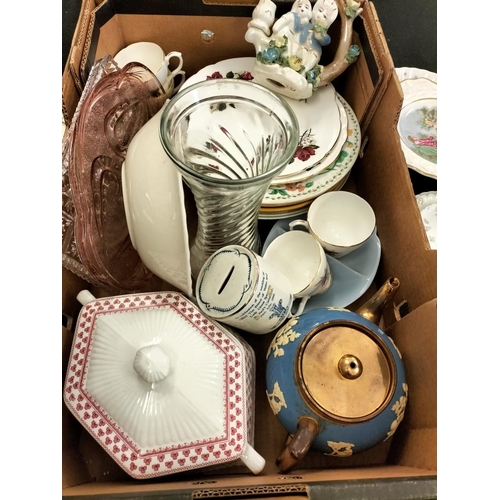 505 - Box of Mixed Pottery and Glass to include Plates, Vases, Tureen, etc.