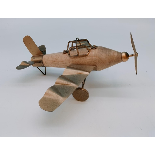 521 - Brass and Wood Model Aeroplane. Wingspan 18cm.