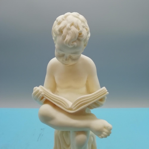 529 - Italian Resin/Composite 'Reading Boy' Bookend on Black Marble Base. 16cm High.