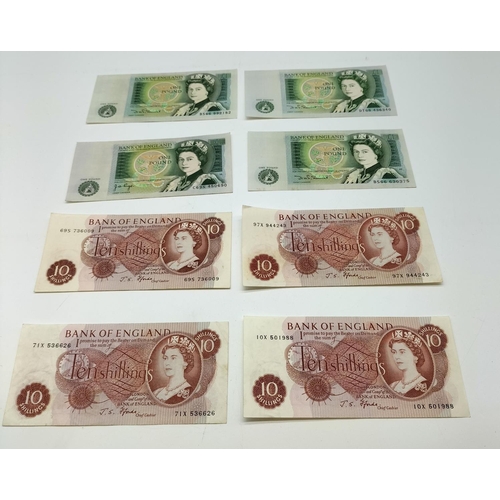 54 - Ten Shilling Notes (4) plus One Pound Notes (4).