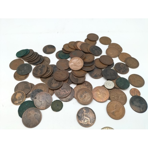 561 - Jar of Mainly Old Pennies From Victoria to Elizabeth II plus 3 Half Silver Coins.