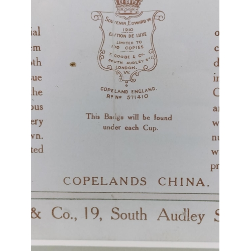 571 - Framed and Glazed Copeland China Catalogue Page of the Memorial Cup 'Souvenir of Edward VII King and... 