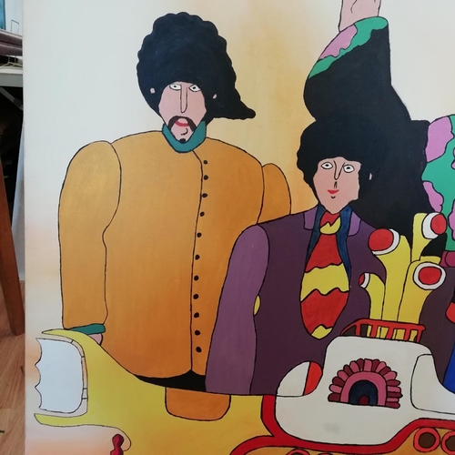 588 - Large Oil on Canvas of the Beatles 'Yellow Submarine'. Signed and Dated. 91cm x 91cm. Collection Onl... 