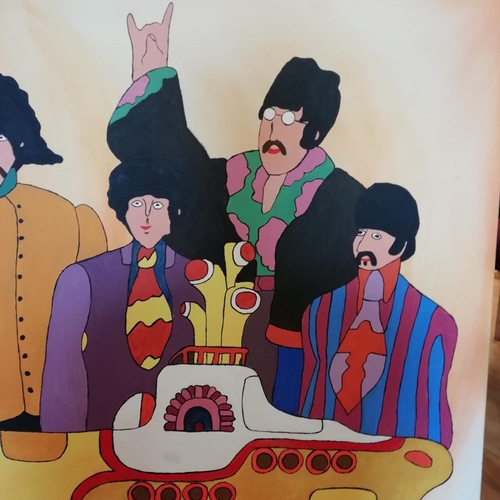 588 - Large Oil on Canvas of the Beatles 'Yellow Submarine'. Signed and Dated. 91cm x 91cm. Collection Onl... 