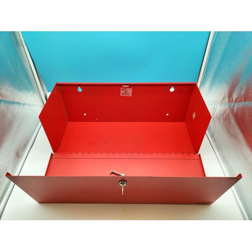 593 - Wheelock Metal Box with Key. 60cm x 23cm x 23cm.