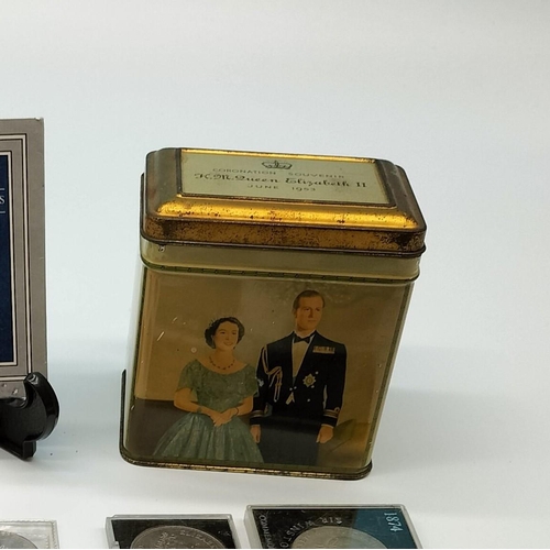 609 - Queen Elizabeth II Coronation Tin with Collection of Commemorative Coins.