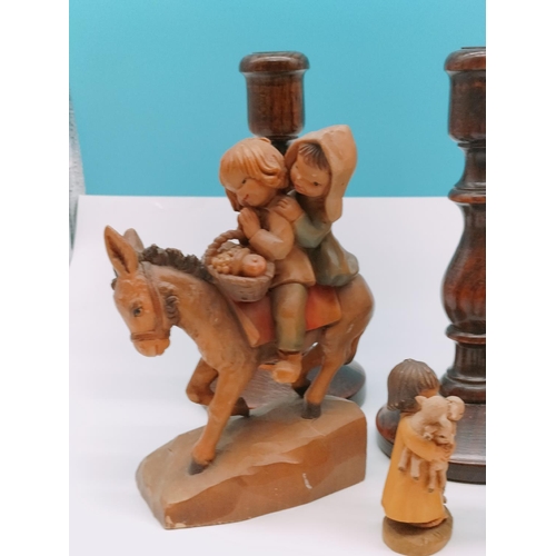 640 - Collection of Mixed Wooden Items to include Candlesticks, Figures, etc.