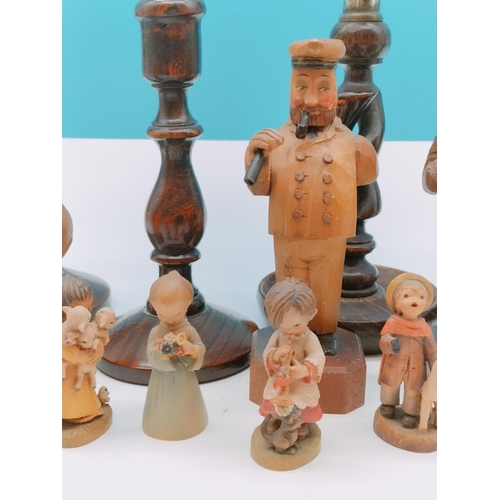 640 - Collection of Mixed Wooden Items to include Candlesticks, Figures, etc.