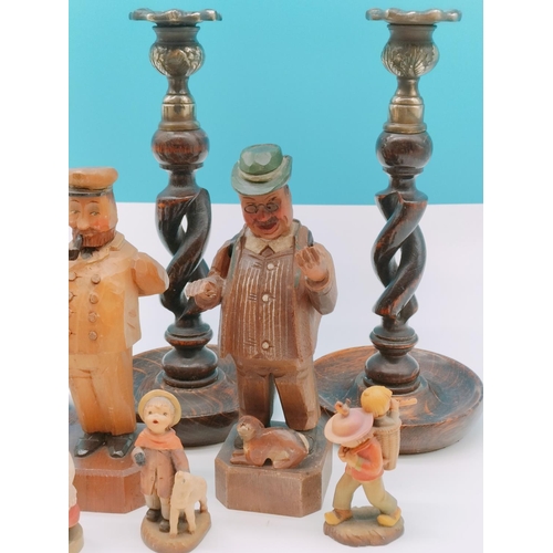 640 - Collection of Mixed Wooden Items to include Candlesticks, Figures, etc.