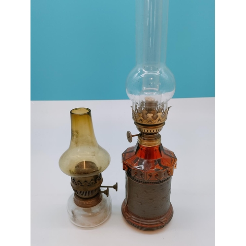 654 - Glass Base Oil Lamps (2). Tallest 45cm.