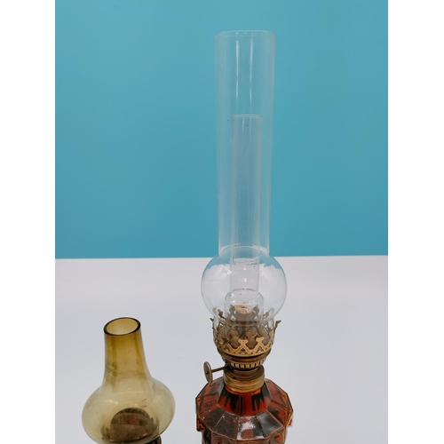 654 - Glass Base Oil Lamps (2). Tallest 45cm.