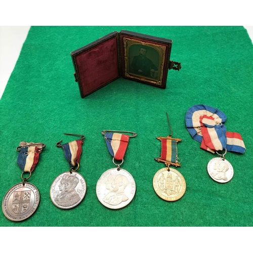 656 - Collection of Coronation Medals plus Leather Bound Victorian Photo Frame.