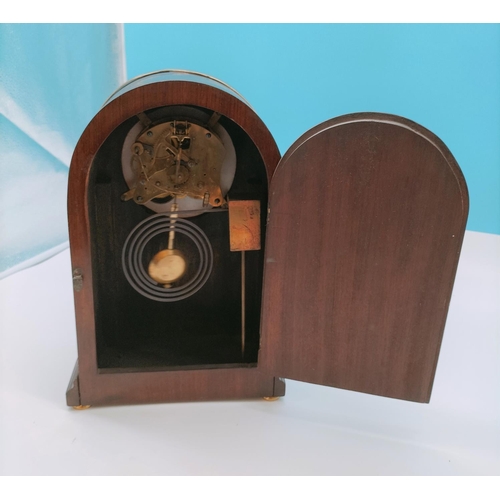 7 - Edwardian Wooden Mantle Clock with Inlayed Dome and Column Sides by Waterbury Clock Co, USA. W/O. 36... 