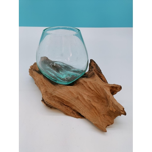 727 - Driftwood Candle Holder with Glass Tealight Holder. 29cm x 15cm.