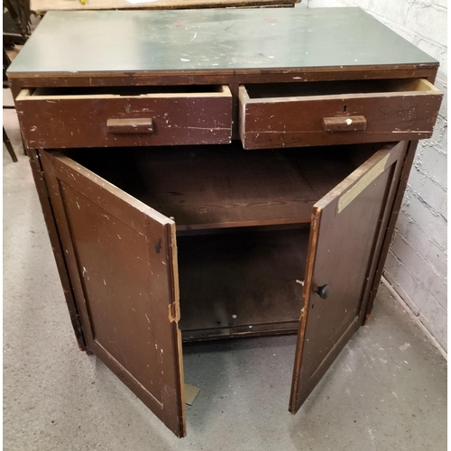 75A - Pitch Pine 2 Drawer Cupboard. 91cm High, 91cm x 54cm. Collection Only.