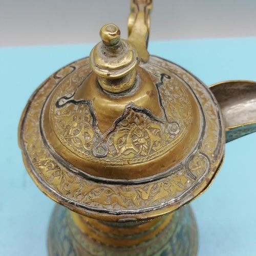 76 - Cairo Ware Ibrik Brass Coffee pot with Copper and Silver Inlay. 16cm High.