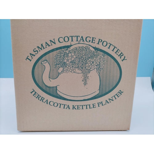 10A - New in Box Tasman Cottage Pottery Terracotta Kettle Planter. 24cm High, Base Diameter 22cm.