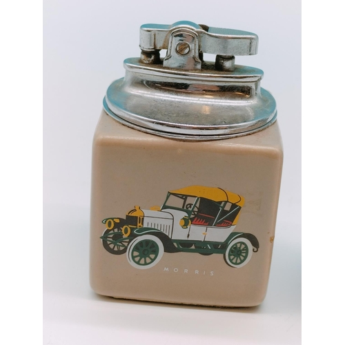 123 - Table Lighters (2) - Ceramic Car Design and Vintage Japanese Pewter Pipe Design.