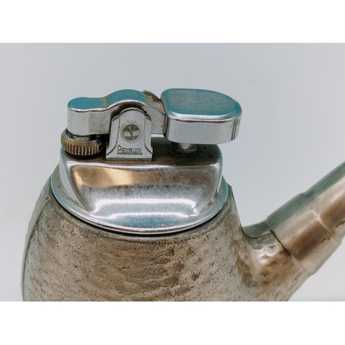 123 - Table Lighters (2) - Ceramic Car Design and Vintage Japanese Pewter Pipe Design.