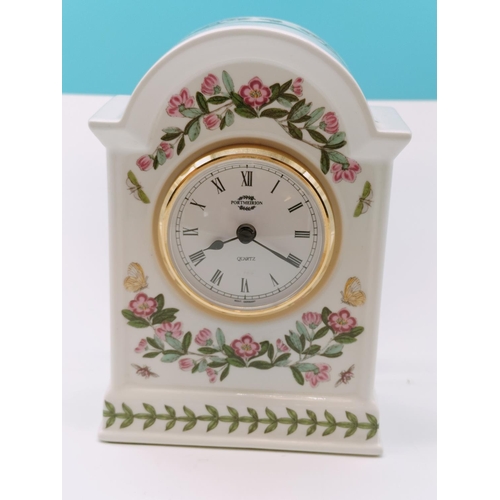 165 - Portmerion Mantle Clock in the 'Botanic Garden' Pattern. 16cm high x 12cm.