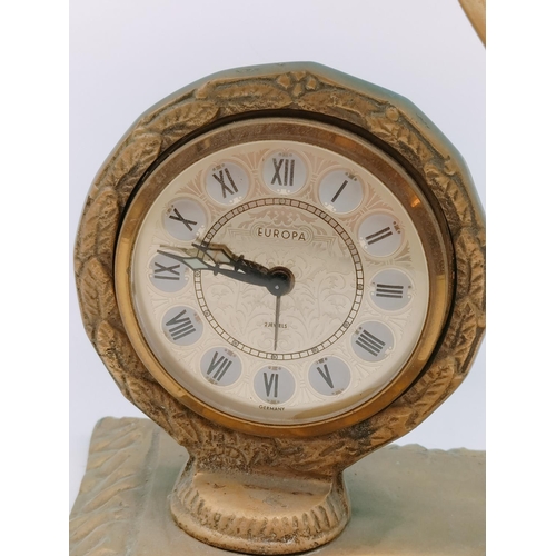 178 - Europa Brass Bird Clock. 35cm High, 21cm x 12cm.