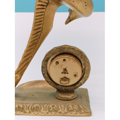 178 - Europa Brass Bird Clock. 35cm High, 21cm x 12cm.