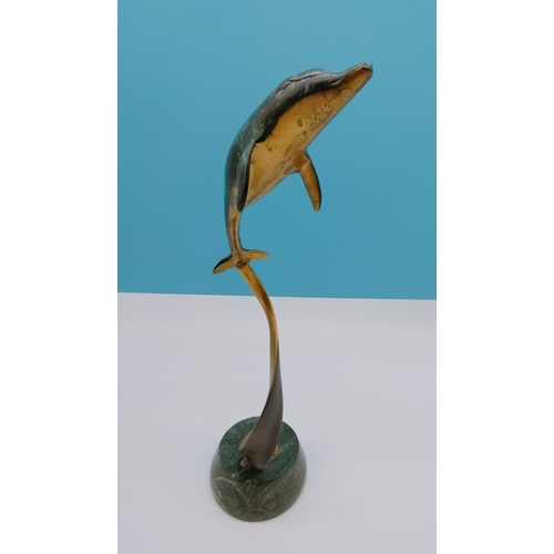 179 - Brass Dolphin on Marble Base. 34cm High