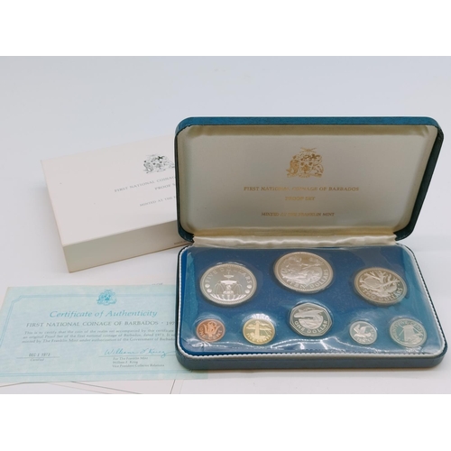 18 - 1973 First National Coinage of Barbados Proof Set by Franklin Mint Uncirculated in Presentation Box ... 