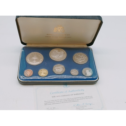 19 - 1974 First National Coinage of Barbados Proof Set by Franklin Mint Uncirculated in Presentation Box ... 