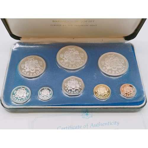 19 - 1974 First National Coinage of Barbados Proof Set by Franklin Mint Uncirculated in Presentation Box ... 