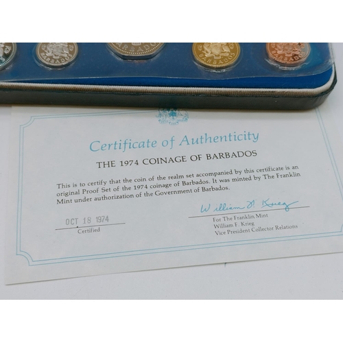 19 - 1974 First National Coinage of Barbados Proof Set by Franklin Mint Uncirculated in Presentation Box ... 