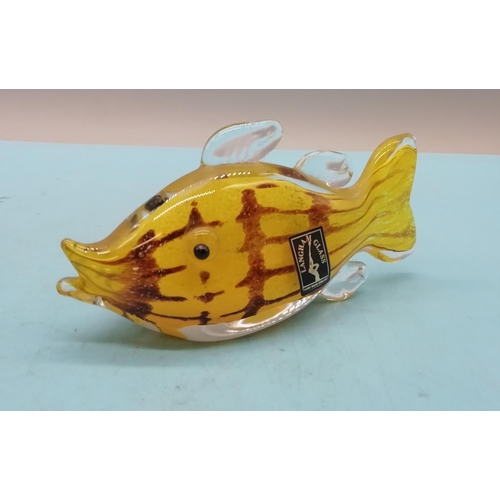 191 - Langham Glass Fish. Signed and Labelled. 6cm High x 12cm.