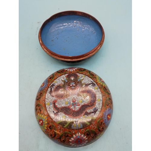 2 - Late 19th/Early 20th Century Chinese Cloisonne Lidded Bowl depicting Imperial Dragon surrounded by F... 